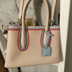 Kate Spade Eva Embroidered Small Satchel Beige Leather Cross Body Bag